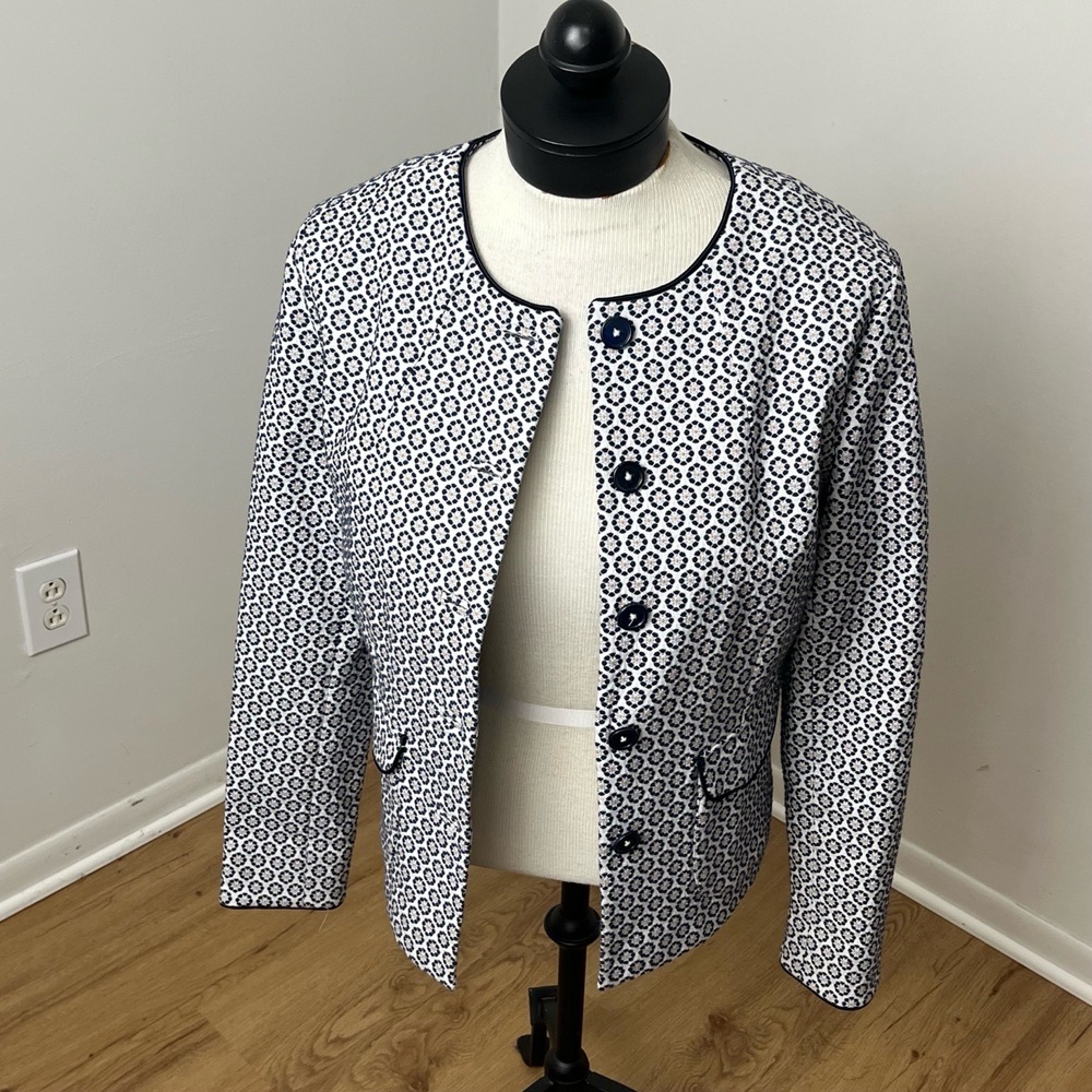 Brooks Brothers Cotton Floral Jacquard‎ Cropped Jacket Blue White Size 12